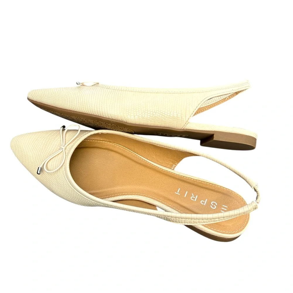Esprit Petria Pointed-Toe Slingback Flats Slip On Ivory Lizard Cream Sz 8.5 New